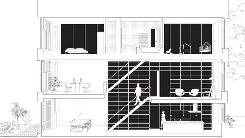 Illustration for article titled This Dream House Was Entirely Built Around a Giant Three-Story-High Bookshelf